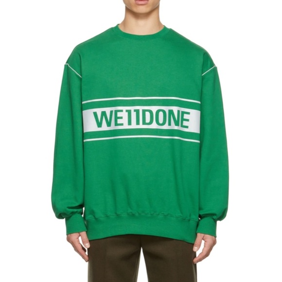 NEW We11done Green Reflective Logo Sweatshirt - Picture 2 of 8